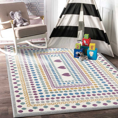 Piccolo Multi Colour and Pink Polka Dot Love Heart Kids Rug 120x170cm