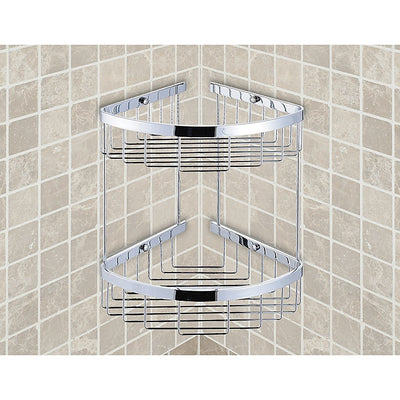 2-Tier Corner Bathroom Basket Shelf Rail Rack