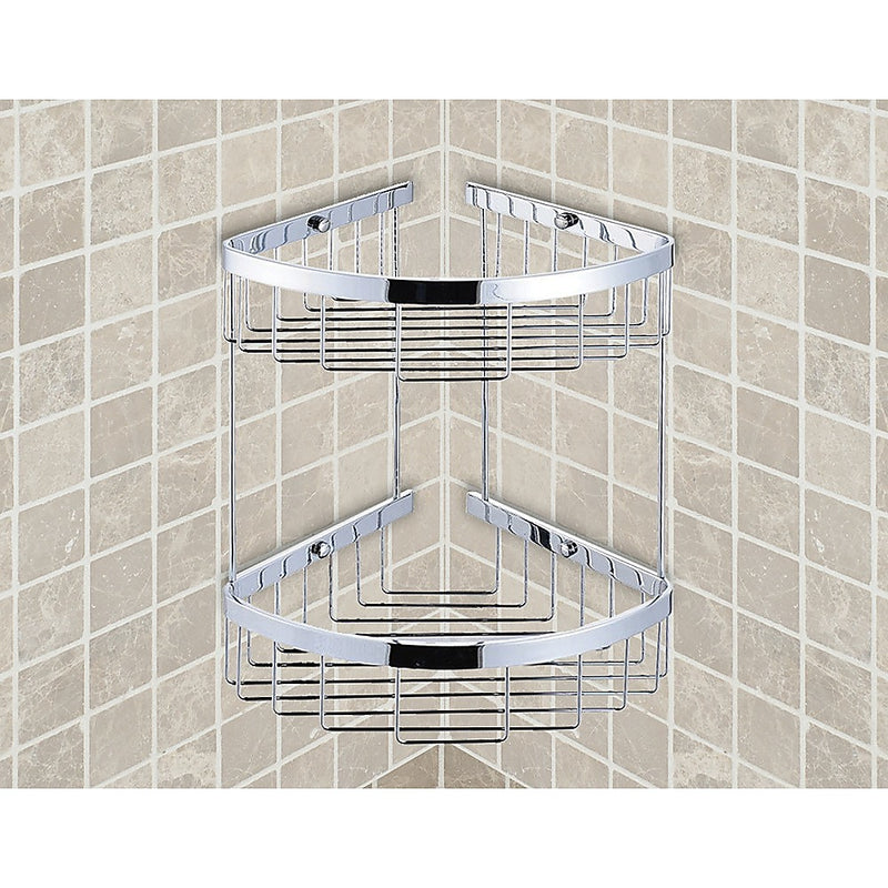 2-Tier Corner Bathroom Basket Shelf Rail Rack