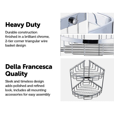 2-Tier Corner Bathroom Basket Shelf Rail Rack