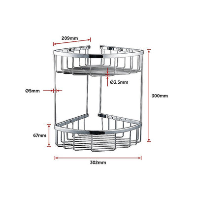 2-Tier Corner Bathroom Basket Shelf Rail Rack