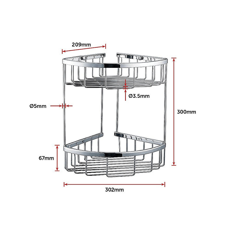 2-Tier Corner Bathroom Basket Shelf Rail Rack