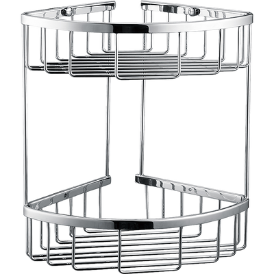 2-Tier Corner Bathroom Basket Shelf Rail Rack