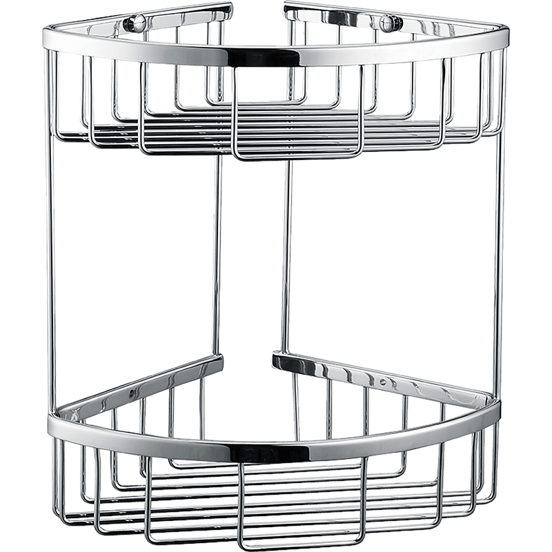 2-Tier Corner Bathroom Basket Shelf Rail Rack