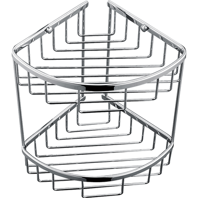 2-Tier Corner Bathroom Basket Shelf Rail Rack