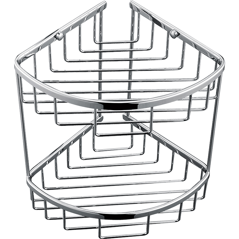 2-Tier Corner Bathroom Basket Shelf Rail Rack