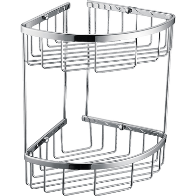 2-Tier Corner Bathroom Basket Shelf Rail Rack