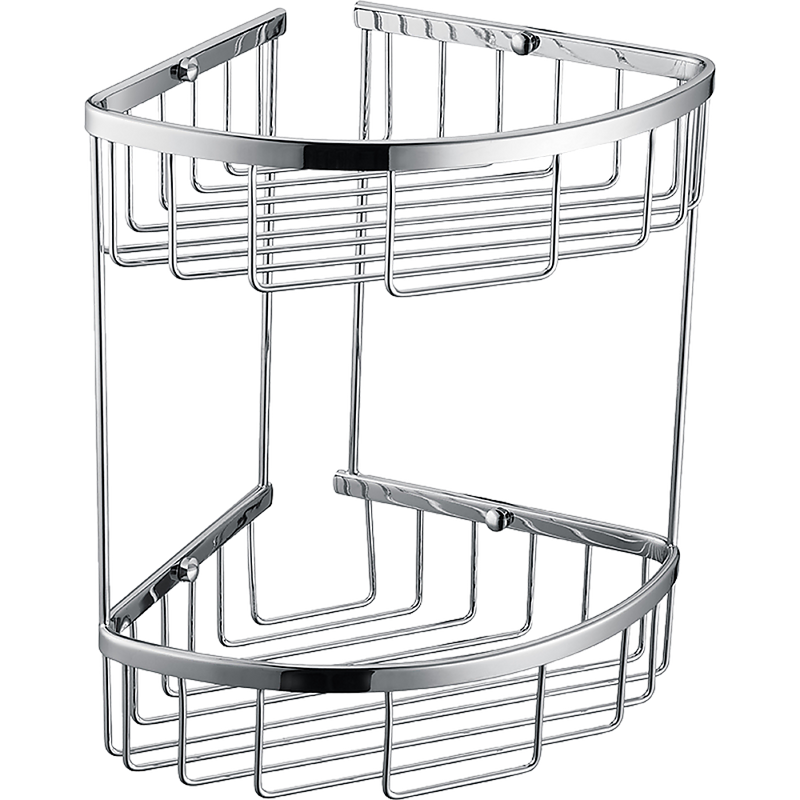 2-Tier Corner Bathroom Basket Shelf Rail Rack