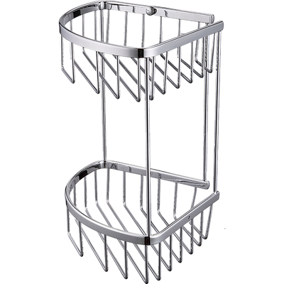 2-Tier Corner Bathroom Basket Shelf Rail Rack