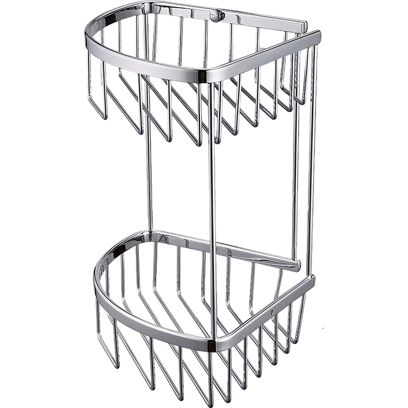 2-Tier Corner Bathroom Basket Shelf Rail Rack