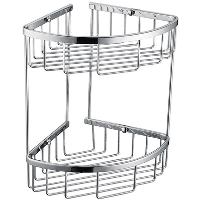 2-Tier Corner Bathroom Basket Shelf Rail Rack