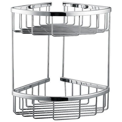 2-Tier Corner Bathroom Basket Shelf Rail Rack