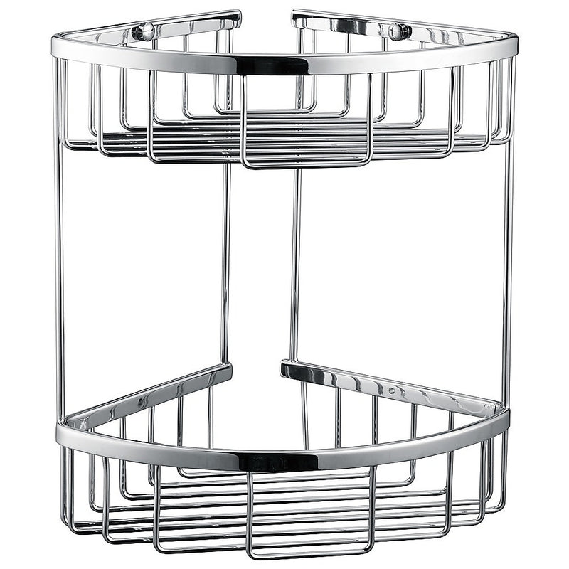 2-Tier Corner Bathroom Basket Shelf Rail Rack