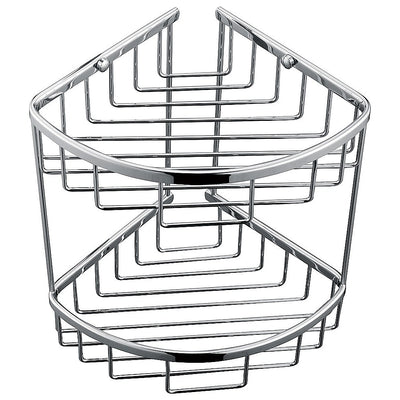 2-Tier Corner Bathroom Basket Shelf Rail Rack