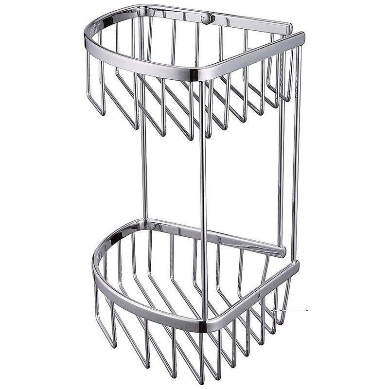 2-Tier Corner Bathroom Basket Shelf Rail Rack